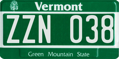 VT license plate ZZN038