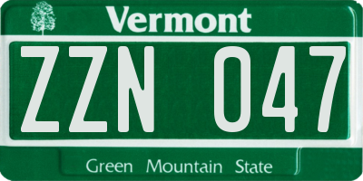 VT license plate ZZN047