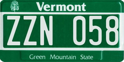 VT license plate ZZN058