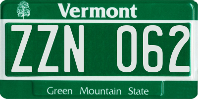 VT license plate ZZN062