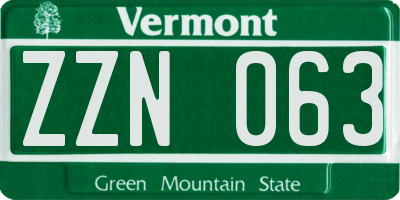 VT license plate ZZN063