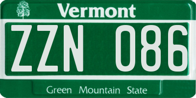 VT license plate ZZN086