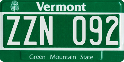 VT license plate ZZN092