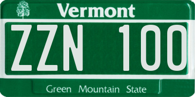 VT license plate ZZN100