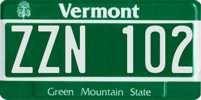 VT license plate ZZN102