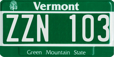 VT license plate ZZN103