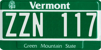 VT license plate ZZN117