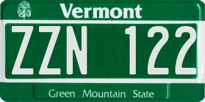 VT license plate ZZN122