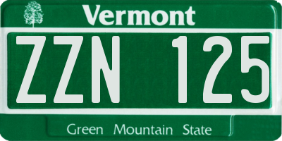 VT license plate ZZN125