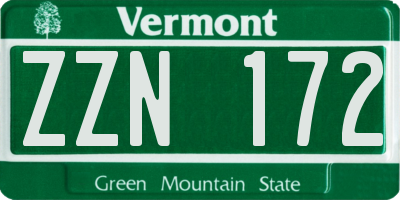 VT license plate ZZN172