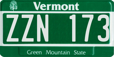 VT license plate ZZN173