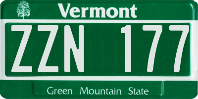 VT license plate ZZN177