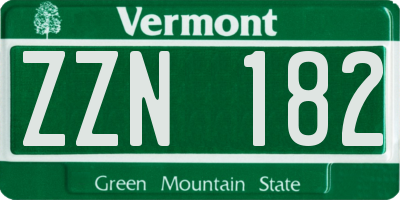 VT license plate ZZN182