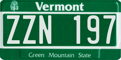 VT license plate ZZN197