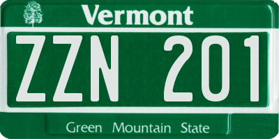 VT license plate ZZN201