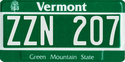 VT license plate ZZN207