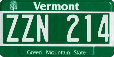 VT license plate ZZN214