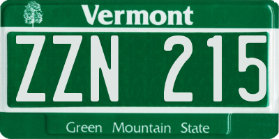 VT license plate ZZN215