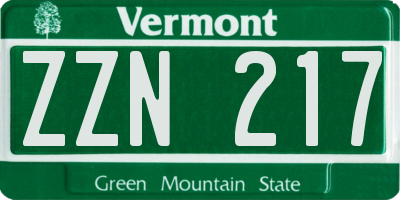 VT license plate ZZN217