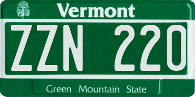 VT license plate ZZN220