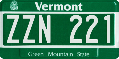 VT license plate ZZN221