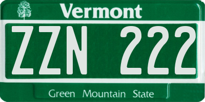 VT license plate ZZN222