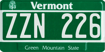 VT license plate ZZN226