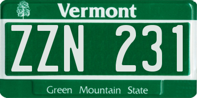 VT license plate ZZN231