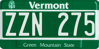 VT license plate ZZN275