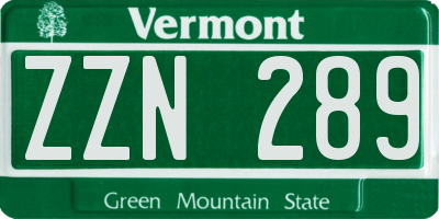 VT license plate ZZN289