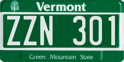 VT license plate ZZN301