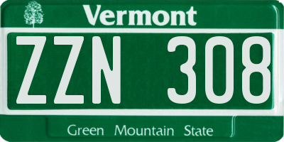 VT license plate ZZN308
