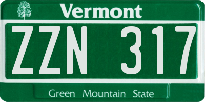 VT license plate ZZN317