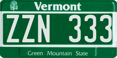 VT license plate ZZN333