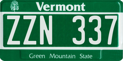 VT license plate ZZN337