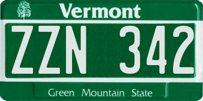 VT license plate ZZN342
