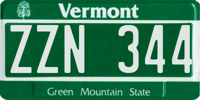 VT license plate ZZN344