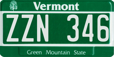 VT license plate ZZN346