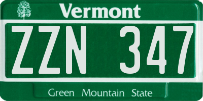 VT license plate ZZN347