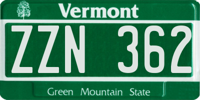 VT license plate ZZN362