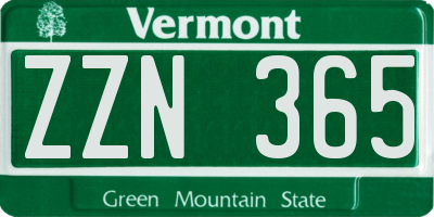 VT license plate ZZN365