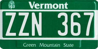 VT license plate ZZN367