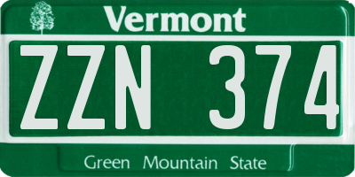 VT license plate ZZN374