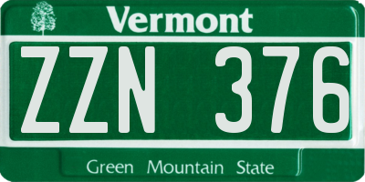 VT license plate ZZN376