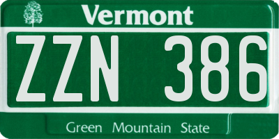 VT license plate ZZN386