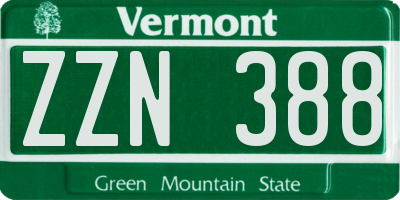 VT license plate ZZN388