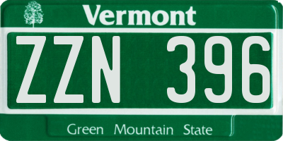 VT license plate ZZN396