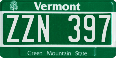VT license plate ZZN397