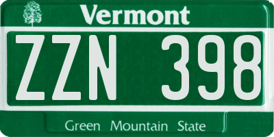 VT license plate ZZN398