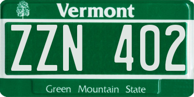 VT license plate ZZN402